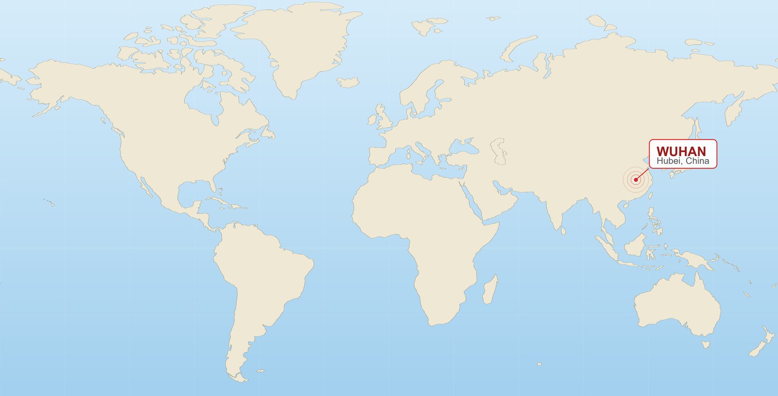 World map — Zhonggu Auto is located in Wuhan, Hubei, China